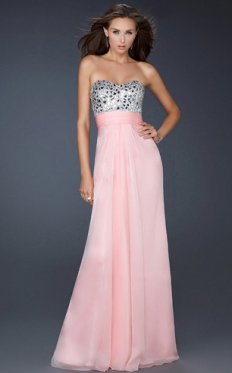 Chiffon Pink Strapless Beaded Long Evening Dress Sale